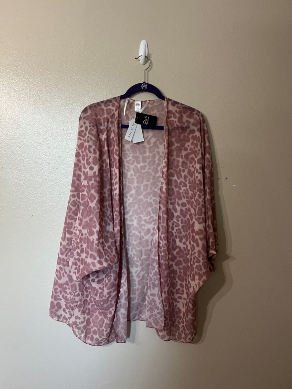 Leopard Print Open-Front Pink Kimono Shrug